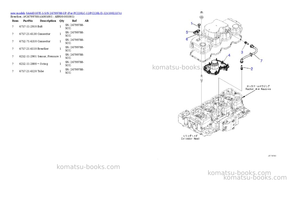 Komatsu SAA4D107E-5 S/N 26799788-UP (For PC220LC-12/PC220LCI-12) Parts catalog cover Page 5 Komatsu SAA4D107E-5 S/N 26799788-UP (For PC220LC-12/PC220LCI-12) Parts catalog cover Page 5