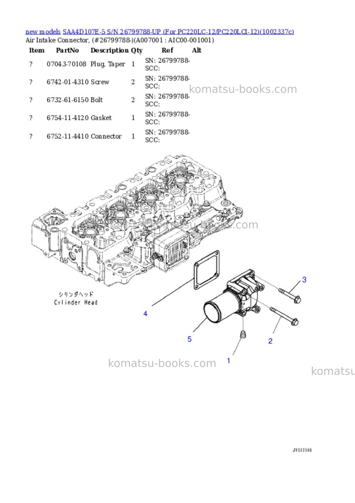 Komatsu SAA4D107E-5 S/N 26799788-UP (For PC220LC-12/PC220LCI-12) Parts catalog cover Page 7 Komatsu SAA4D107E-5 S/N 26799788-UP (For PC220LC-12/PC220LCI-12) Parts catalog cover Page 7