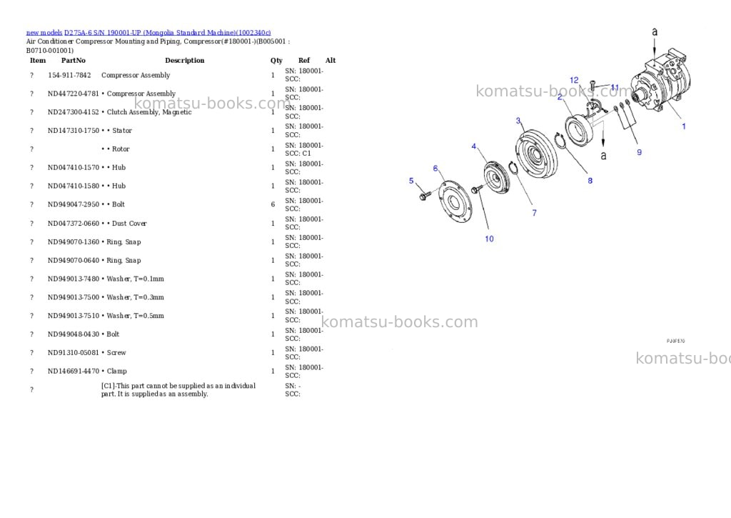 Komatsu D275A-6 S/N 190001-UP (Mongolia Standard Machine) Parts catalog cover Page 5
