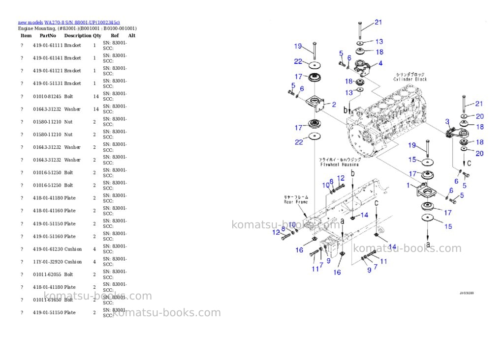 Komatsu WA270-8 S/N 88001-UP Parts catalog cover