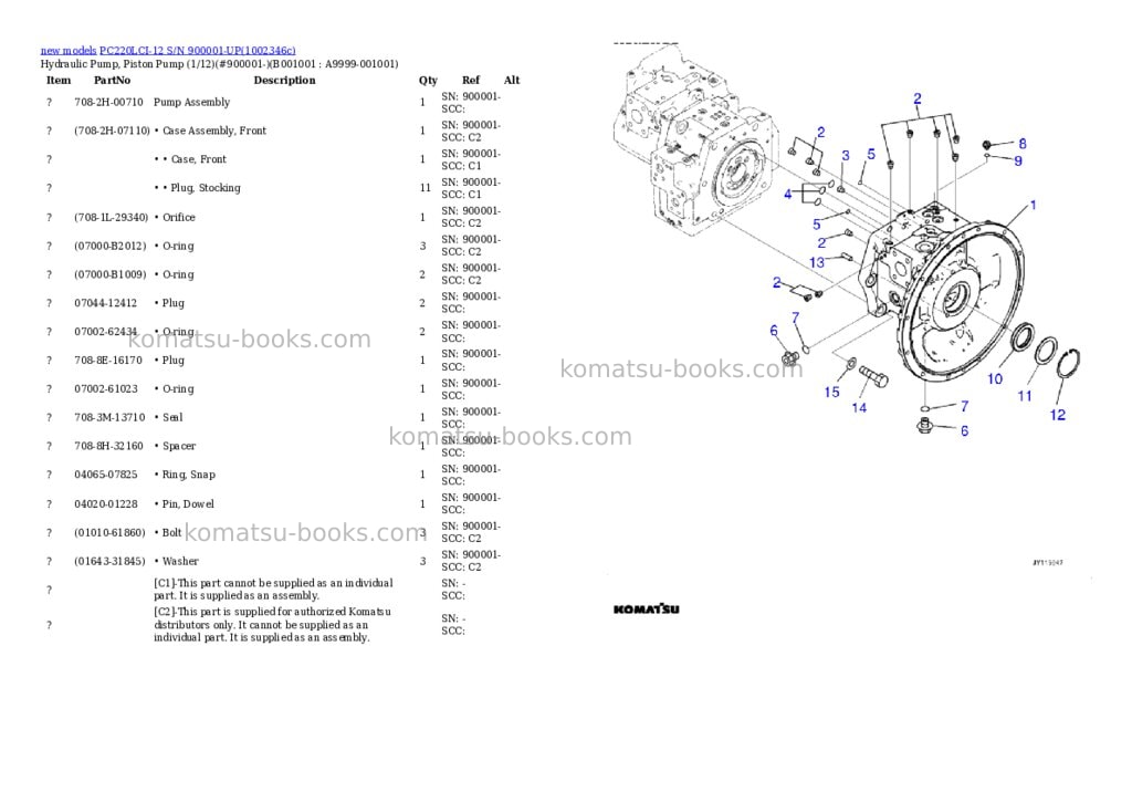 Komatsu PC220LCI-12 S/N 900001-UP Parts catalog cover Komatsu PC220LCI-12 S/N 900001-UP Parts catalog cover