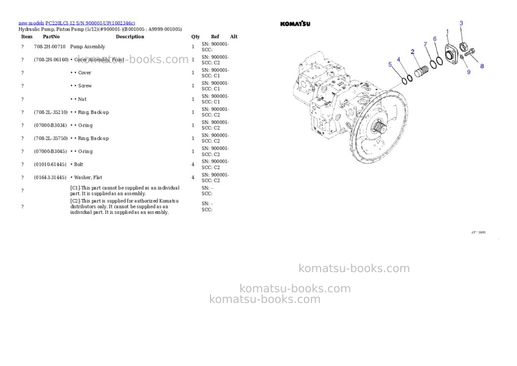Komatsu PC220LCI-12 S/N 900001-UP Parts catalog cover Page 5 Komatsu PC220LCI-12 S/N 900001-UP Parts catalog cover Page 5