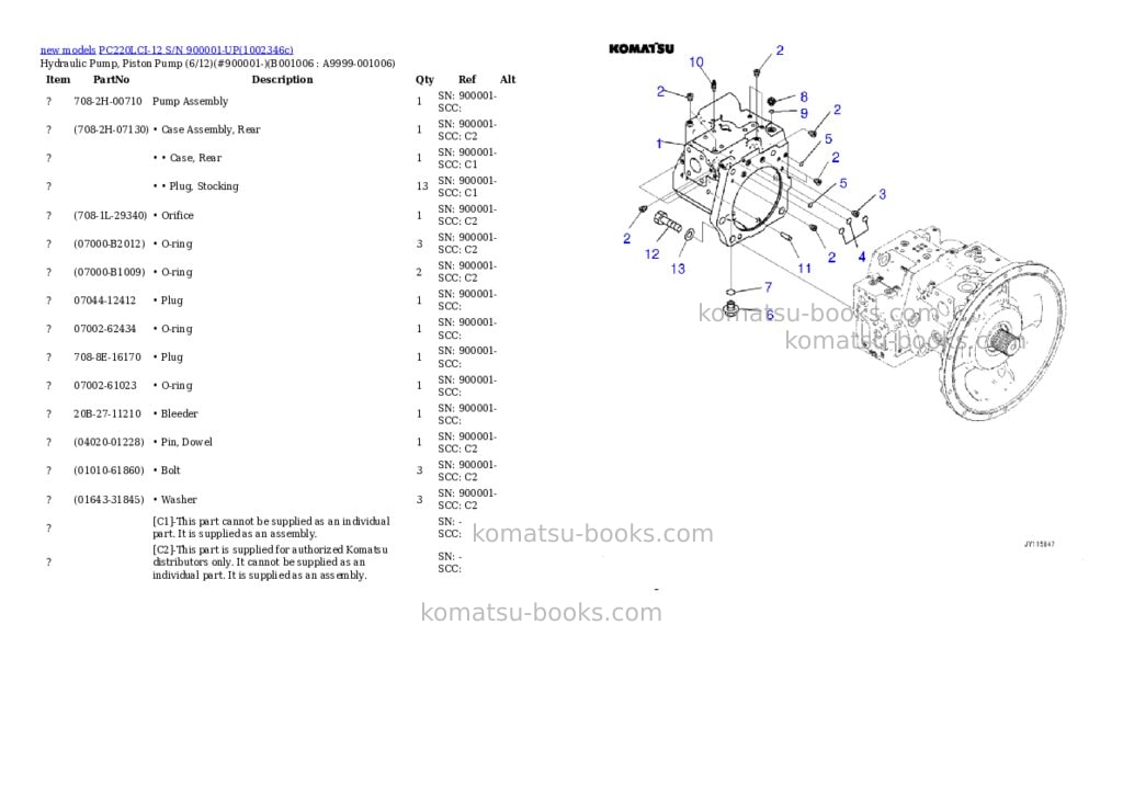 Komatsu PC220LCI-12 S/N 900001-UP Parts catalog cover Page 6 Komatsu PC220LCI-12 S/N 900001-UP Parts catalog cover Page 6