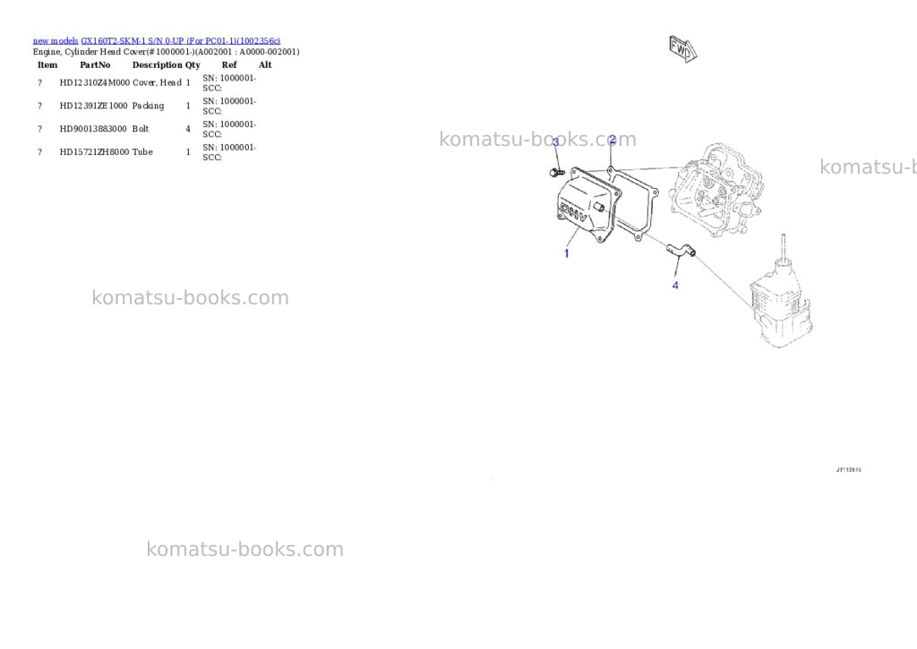 Komatsu GX160T2-SKM-1 S/N 0-UP (For PC01-1) Parts catalog cover Page 2