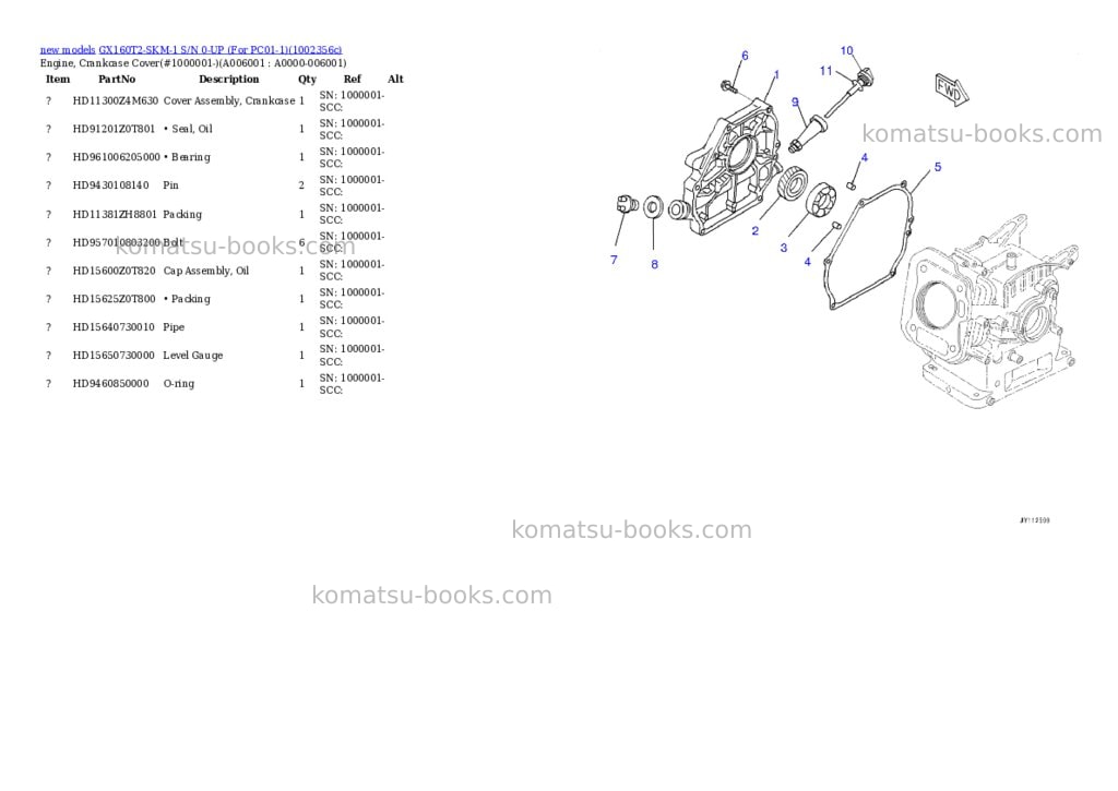 Komatsu GX160T2-SKM-1 S/N 0-UP (For PC01-1) Parts catalog cover Page 6