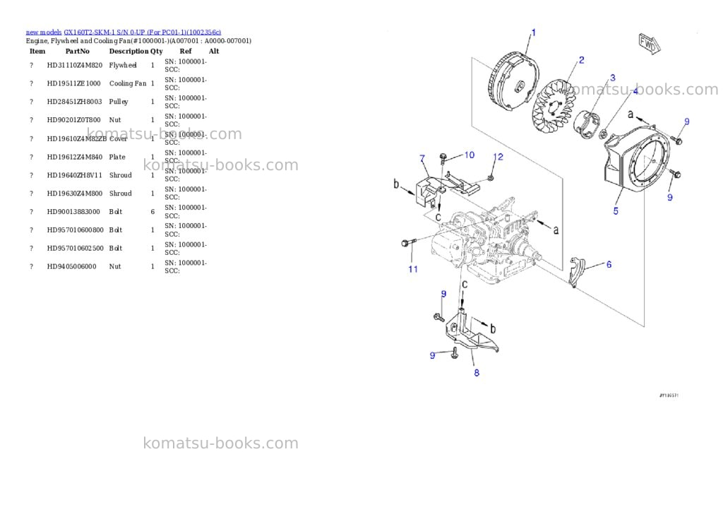 Komatsu GX160T2-SKM-1 S/N 0-UP (For PC01-1) Parts catalog cover Page 7