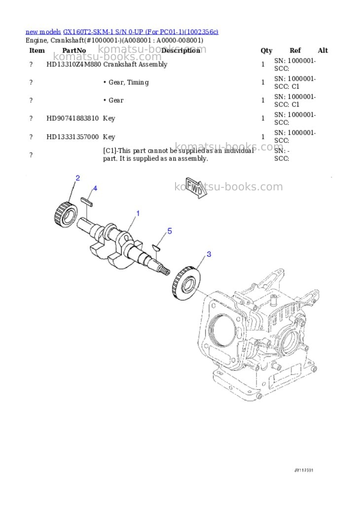 Komatsu GX160T2-SKM-1 S/N 0-UP (For PC01-1) Parts catalog cover Page 8