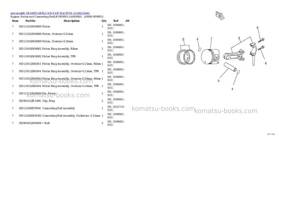 Komatsu GX160T2-SKM-1 S/N 0-UP (For PC01-1) Parts catalog cover Page 9