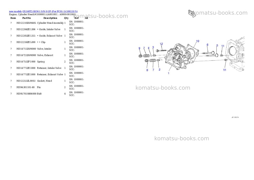 Komatsu GX160T2-SKM-1 S/N 0-UP (For PC01-1) Parts catalog cover