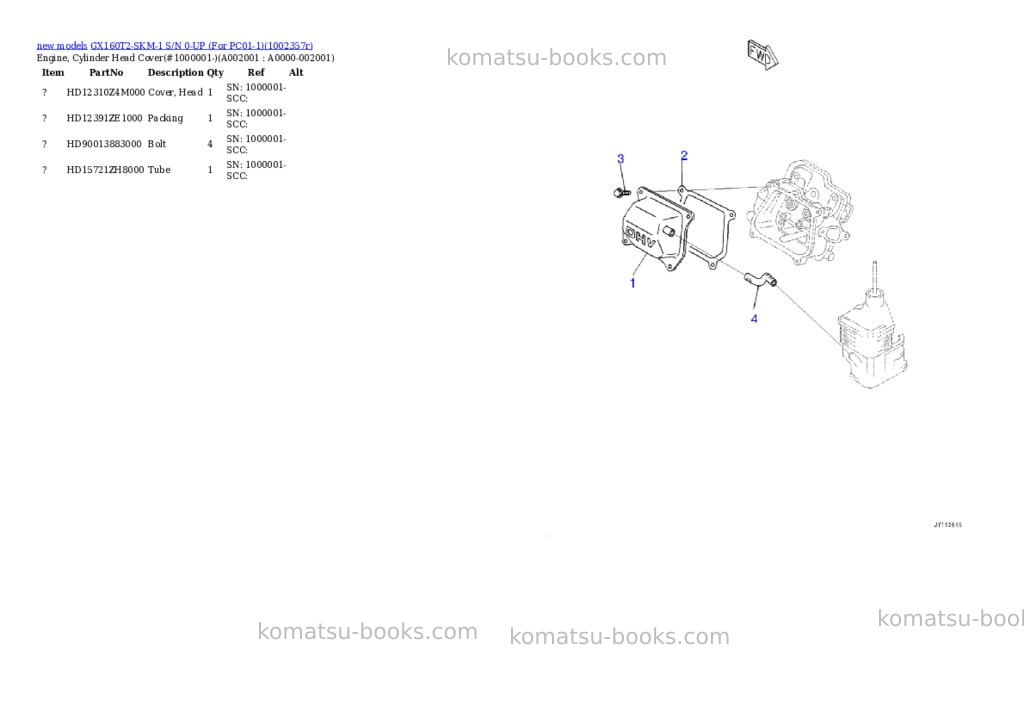 Komatsu GX160T2-SKM-1 S/N 0-UP (For PC01-1) Parts catalog cover Page 2