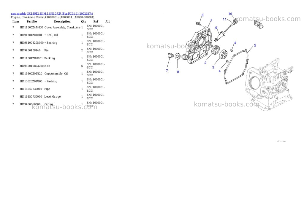 Komatsu GX160T2-SKM-1 S/N 0-UP (For PC01-1) Parts catalog cover Page 6