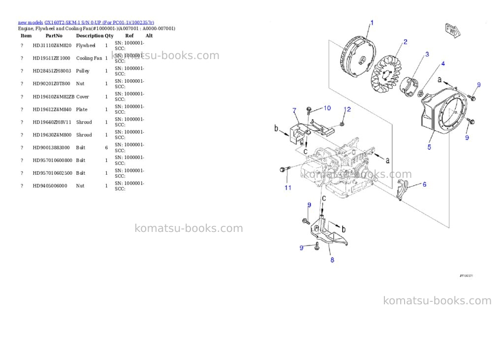 Komatsu GX160T2-SKM-1 S/N 0-UP (For PC01-1) Parts catalog cover Page 7