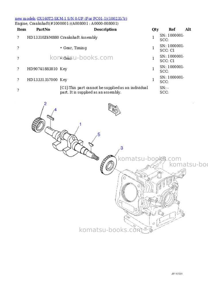 Komatsu GX160T2-SKM-1 S/N 0-UP (For PC01-1) Parts catalog cover Page 8