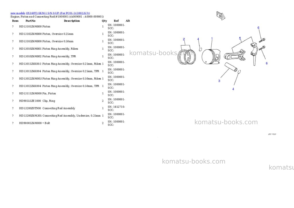 Komatsu GX160T2-SKM-1 S/N 0-UP (For PC01-1) Parts catalog cover Page 9