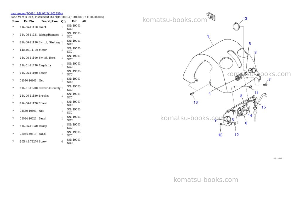 Komatsu PC01-1 S/N 0-UP Parts catalog cover Page 7
