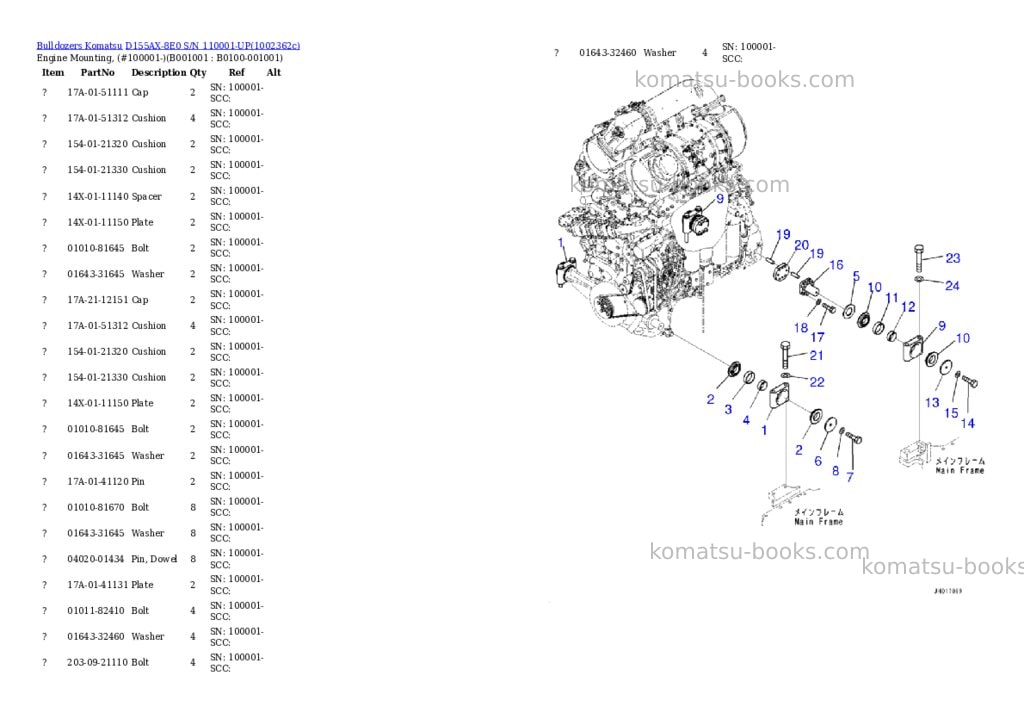 Komatsu D155AX-8E0 S/N 110001-UP Parts catalog cover Komatsu D155AX-8E0 S/N 110001-UP Parts catalog cover