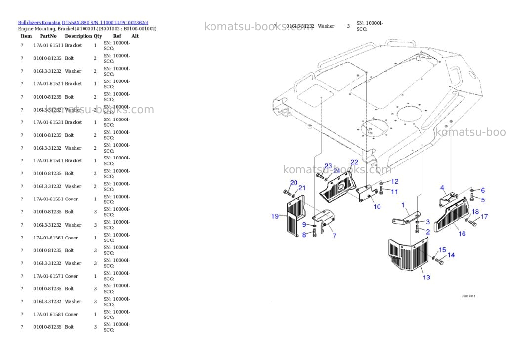 Komatsu D155AX-8E0 S/N 110001-UP Parts catalog cover Page 2 Komatsu D155AX-8E0 S/N 110001-UP Parts catalog cover Page 2