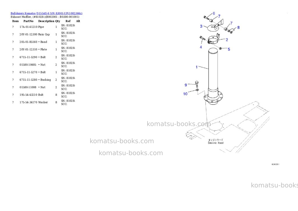 Komatsu D155AX-6 S/N 83001-UP Parts catalog cover Page 2 Komatsu D155AX-6 S/N 83001-UP Parts catalog cover Page 2