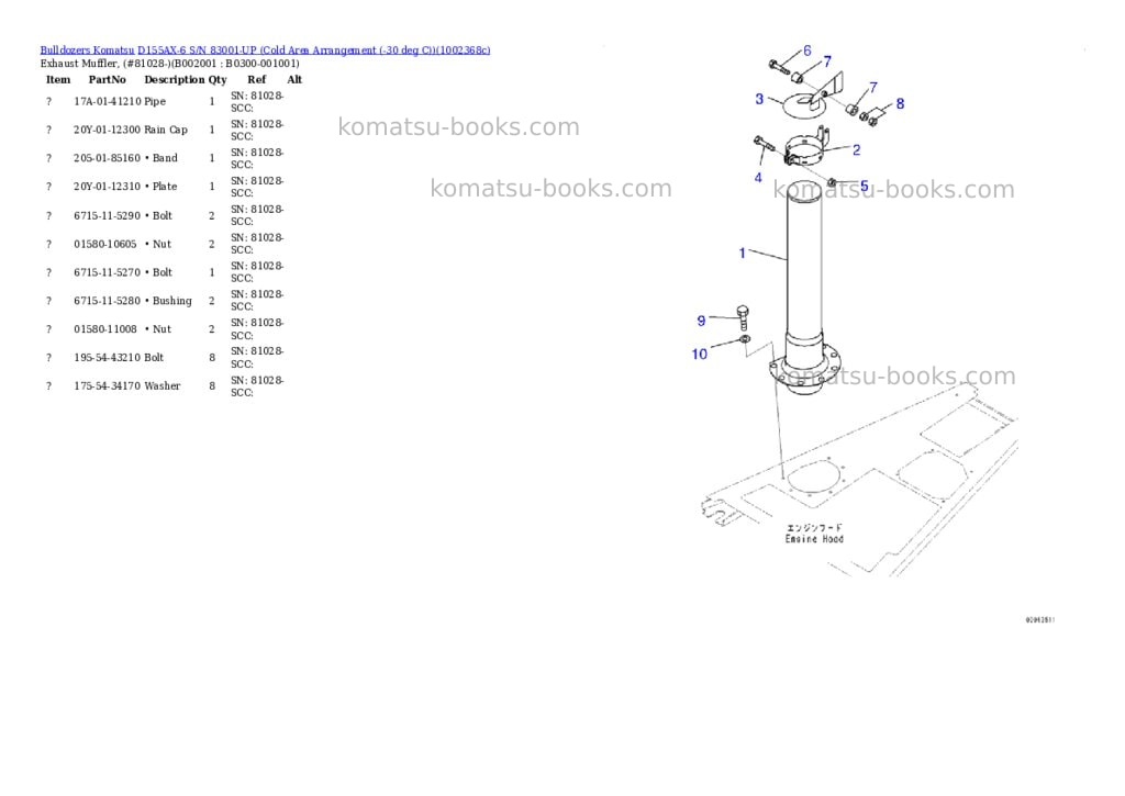 Komatsu D155AX-6 S/N 83001-UP (Cold Area Arrangement (-30 deg C)) Parts catalog cover Page 2 Komatsu D155AX-6 S/N 83001-UP (Cold Area Arrangement (-30 deg C)) Parts catalog cover Page 2