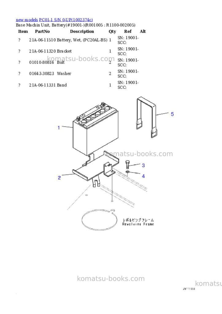 Komatsu PC01-1 S/N 0-UP Parts catalog cover Page 6