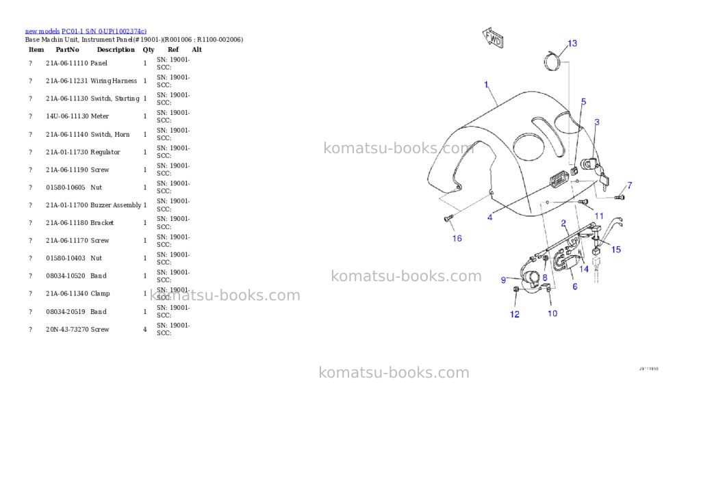 Komatsu PC01-1 S/N 0-UP Parts catalog cover Page 7