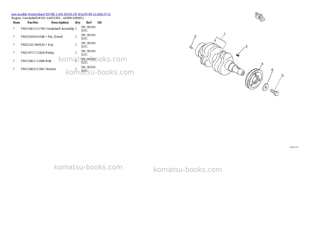 Komatsu 2D70E-5 S/N 00101-UP (For PC09-1) Parts catalog cover Page 10