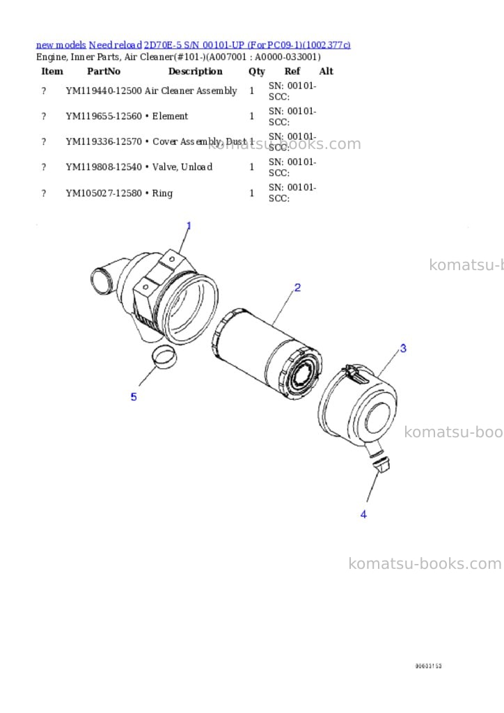 Komatsu 2D70E-5 S/N 00101-UP (For PC09-1) Parts catalog cover Page 5