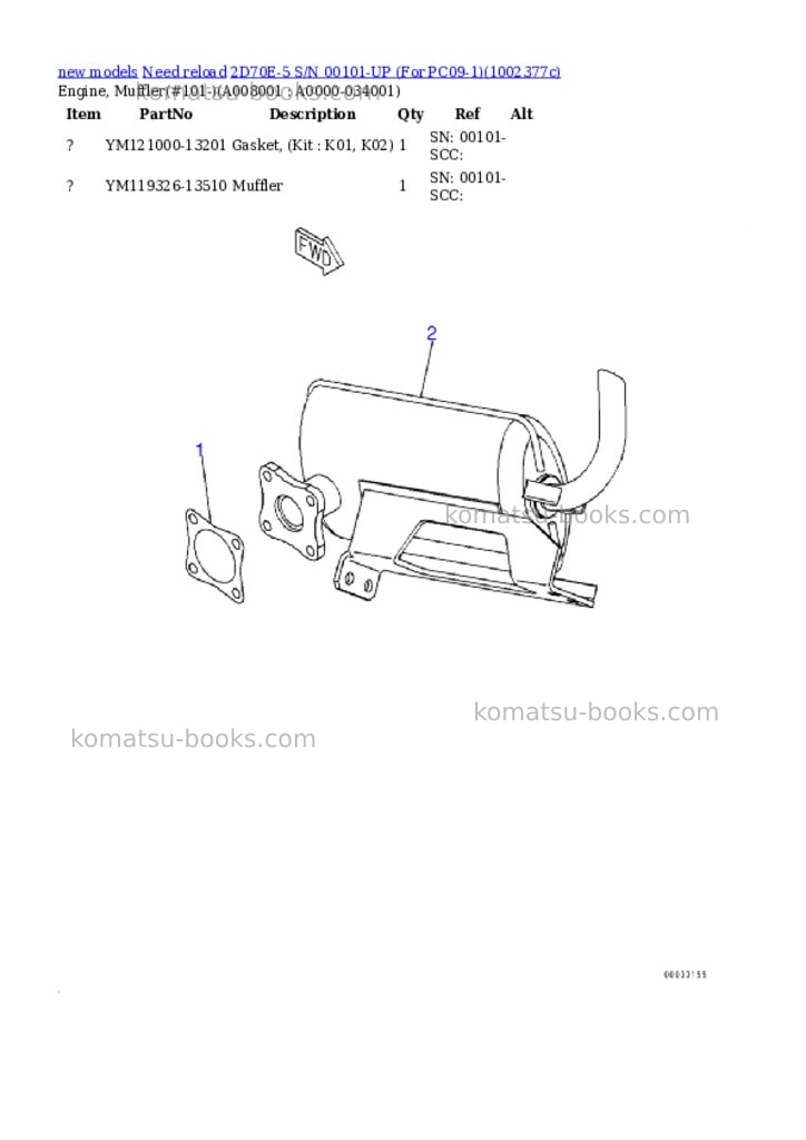 Komatsu 2D70E-5 S/N 00101-UP (For PC09-1) Parts catalog cover Page 6