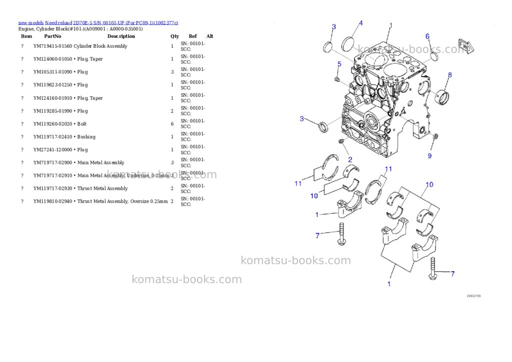 Komatsu 2D70E-5 S/N 00101-UP (For PC09-1) Parts catalog cover Page 7