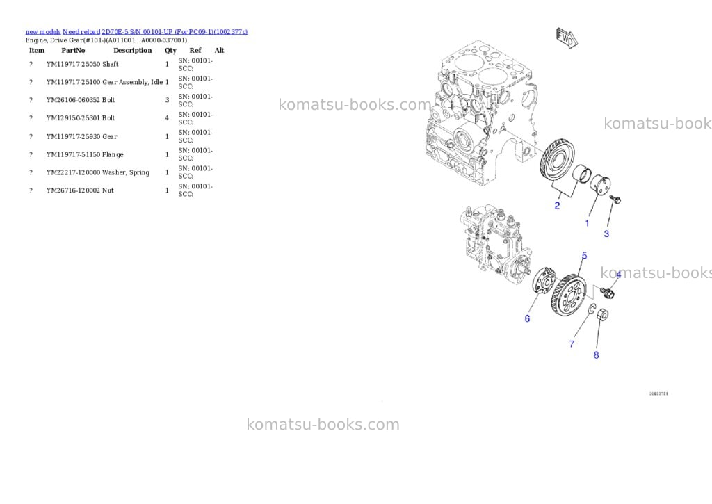Komatsu 2D70E-5 S/N 00101-UP (For PC09-1) Parts catalog cover Page 9
