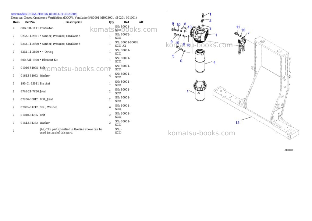 Komatsu D375A-8E0 S/N 81001-UP Parts catalog cover Page 4 Komatsu D375A-8E0 S/N 81001-UP Parts catalog cover Page 4