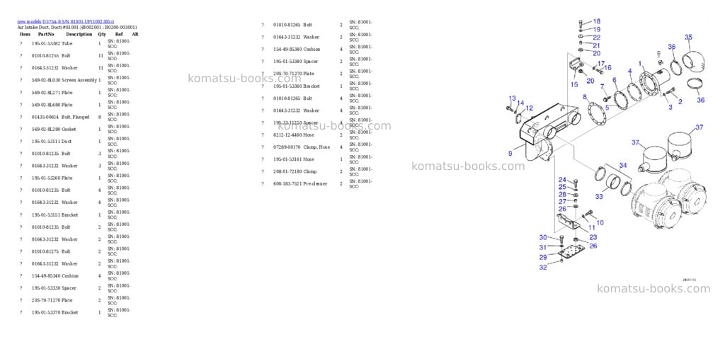 Komatsu D375A-8 S/N 81001-UP Parts catalog cover Page 2 Komatsu D375A-8 S/N 81001-UP Parts catalog cover Page 2