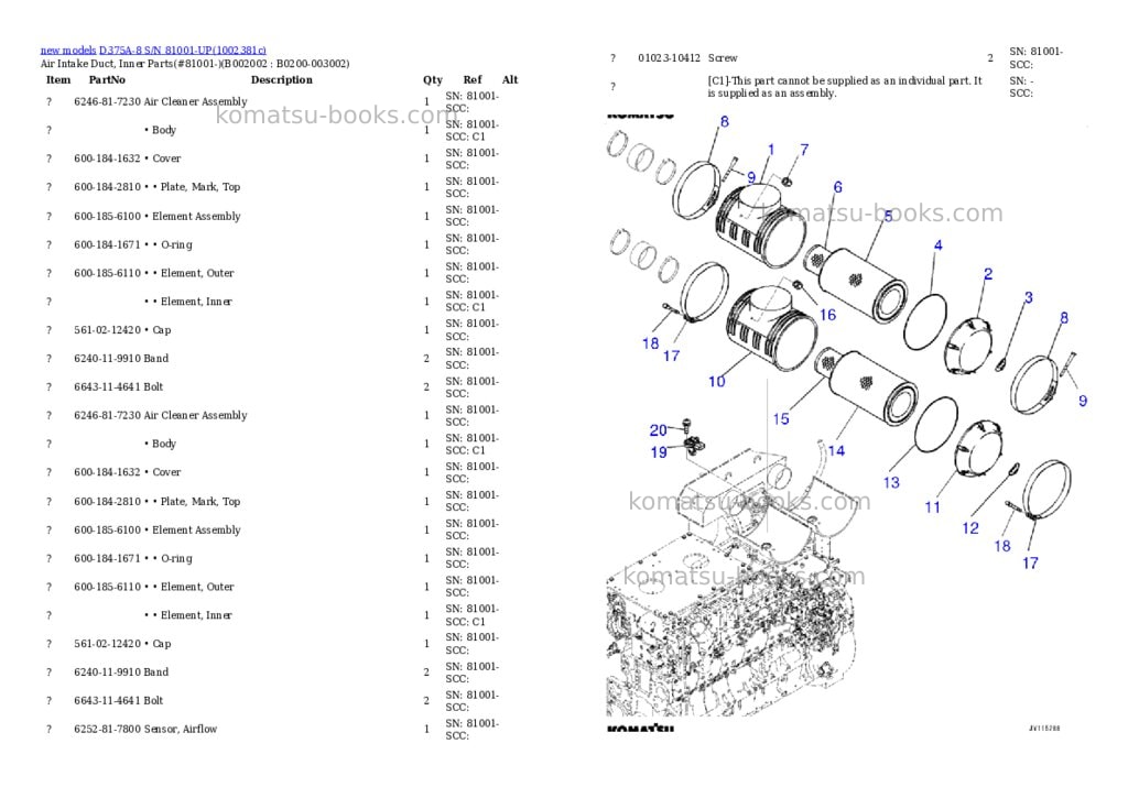 Komatsu D375A-8 S/N 81001-UP Parts catalog cover Page 3 Komatsu D375A-8 S/N 81001-UP Parts catalog cover Page 3
