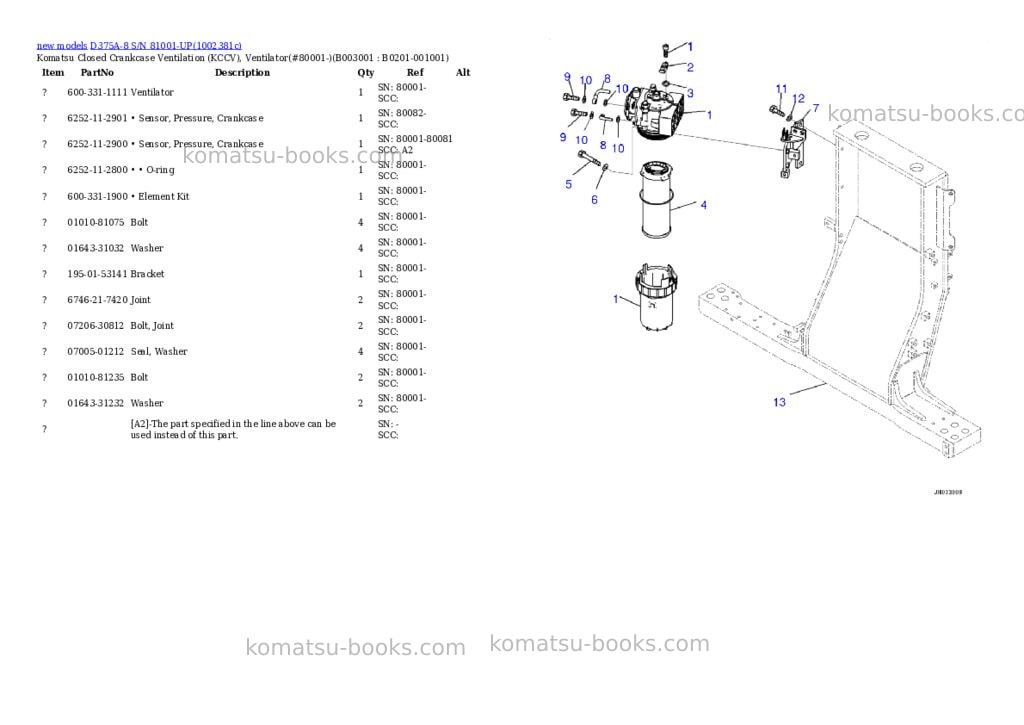 Komatsu D375A-8 S/N 81001-UP Parts catalog cover Page 4 Komatsu D375A-8 S/N 81001-UP Parts catalog cover Page 4