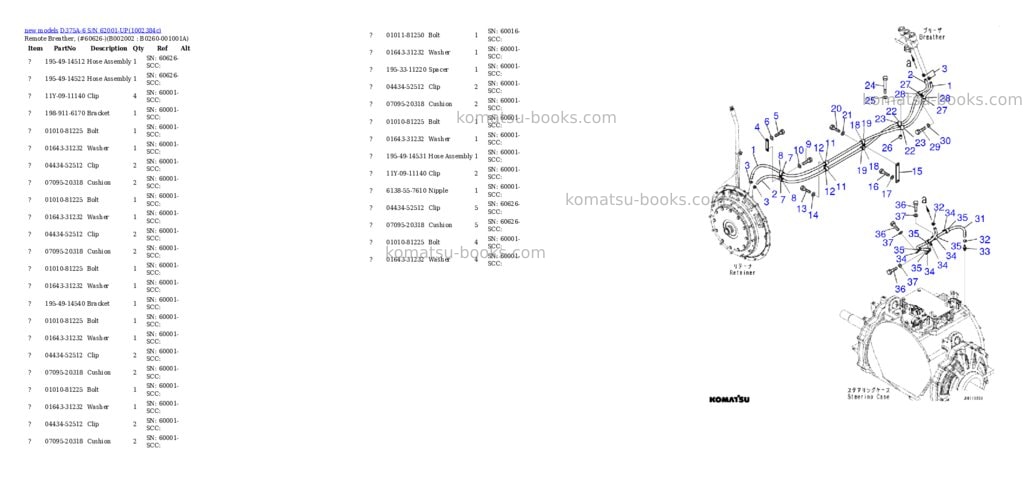Komatsu D375A-6 S/N 62001-UP Parts catalog cover Page 3 Komatsu D375A-6 S/N 62001-UP Parts catalog cover Page 3