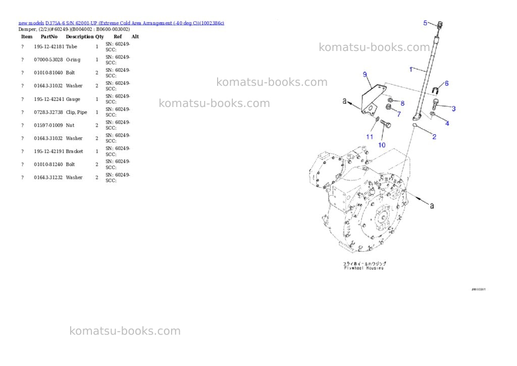Komatsu D375A-6 S/N 62001-UP (Extreme Cold Area Arrangement (-40 deg C)) Parts catalog cover Page 7 Komatsu D375A-6 S/N 62001-UP (Extreme Cold Area Arrangement (-40 deg C)) Parts catalog cover Page 7