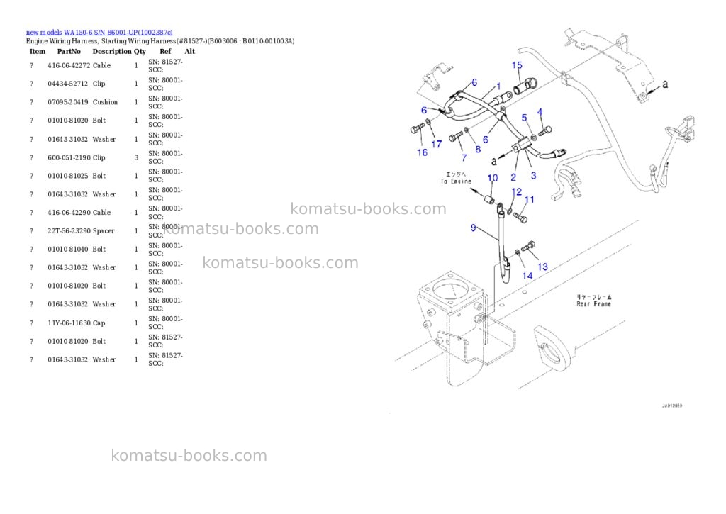 Komatsu WA150-6 S/N 86001-UP Parts catalog cover Page 2 Komatsu WA150-6 S/N 86001-UP Parts catalog cover Page 2