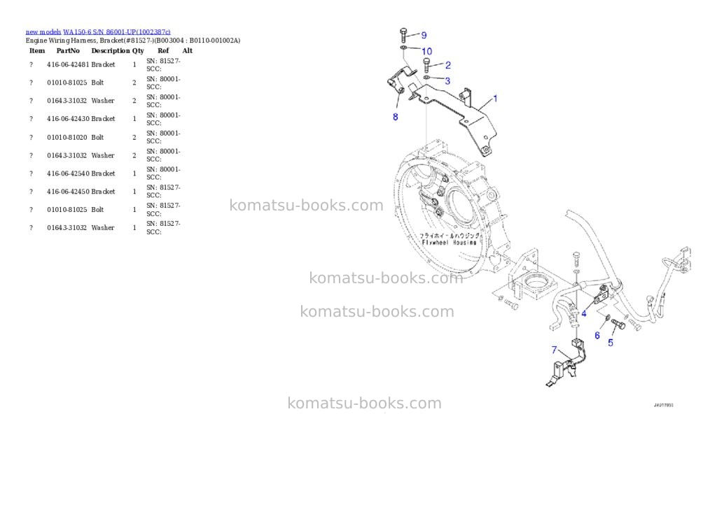 Komatsu WA150-6 S/N 86001-UP Parts catalog cover Page 6 Komatsu WA150-6 S/N 86001-UP Parts catalog cover Page 6