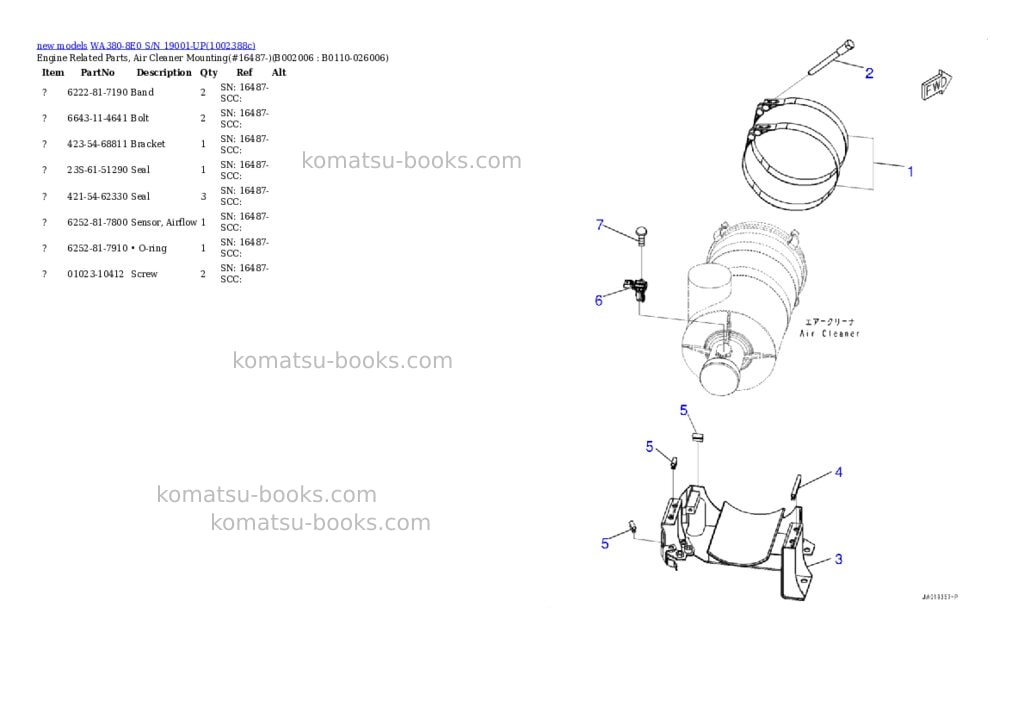 Komatsu WA380-8E0 S/N 19001-UP Parts catalog cover Page 7 Komatsu WA380-8E0 S/N 19001-UP Parts catalog cover Page 7