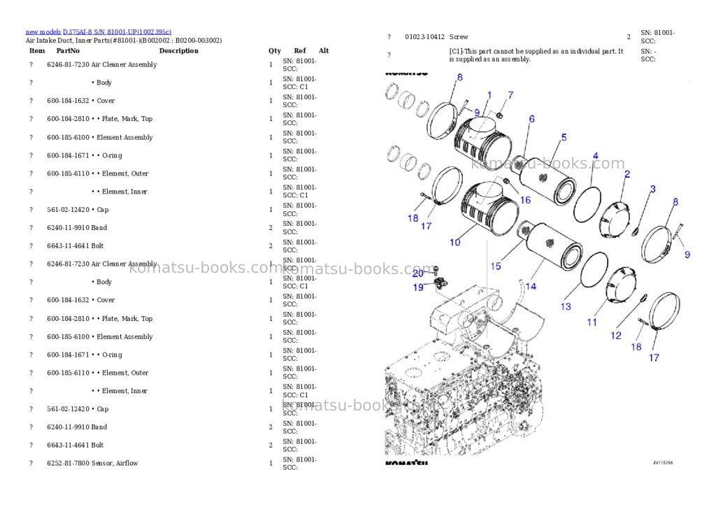 Komatsu D375AI-8 S/N 81001-UP Parts catalog cover Page 3