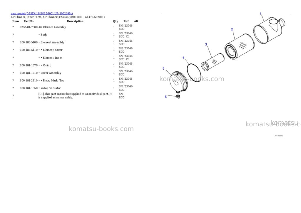 Komatsu D85EX-18 S/N 26001-UP Parts catalog cover