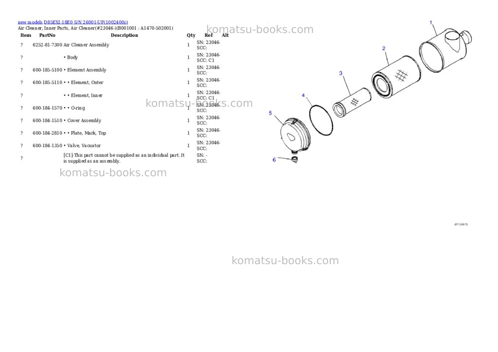 Komatsu D85EXI-18E0 S/N 26001-UP Parts catalog cover