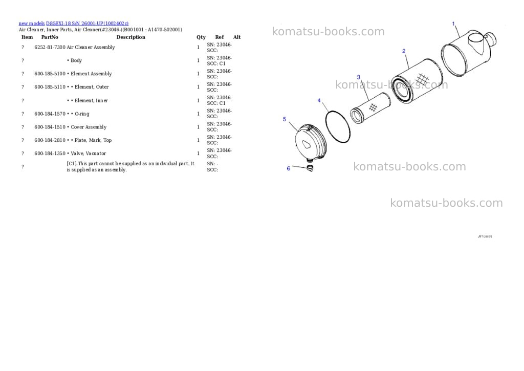 Komatsu D85EXI-18 S/N 26001-UP Parts catalog cover