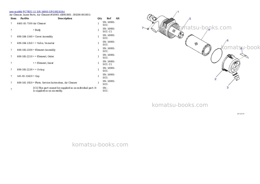 Komatsu PC78UU-11 S/N 56001-UP Parts catalog cover Page 3 Komatsu PC78UU-11 S/N 56001-UP Parts catalog cover Page 3