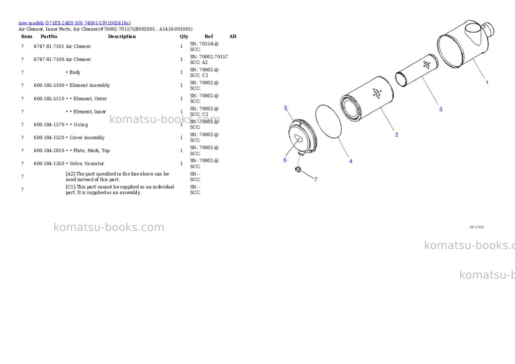 Komatsu D71EX-24E0 S/N 74001-UP Parts catalog cover Page 6