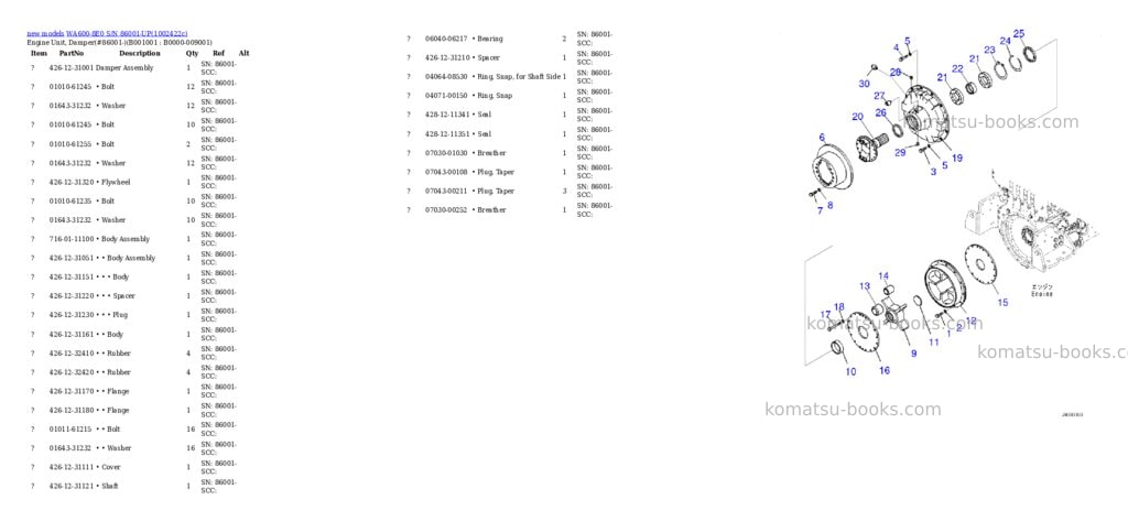 Komatsu WA600-8E0 S/N 86001-UP Parts catalog cover