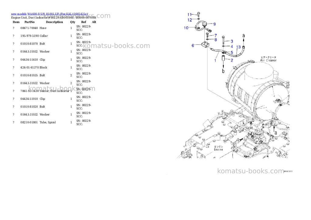 Komatsu WA600-8 S/N 81001-UP (For KAL) Parts catalog cover Page 8 Komatsu WA600-8 S/N 81001-UP (For KAL) Parts catalog cover Page 8