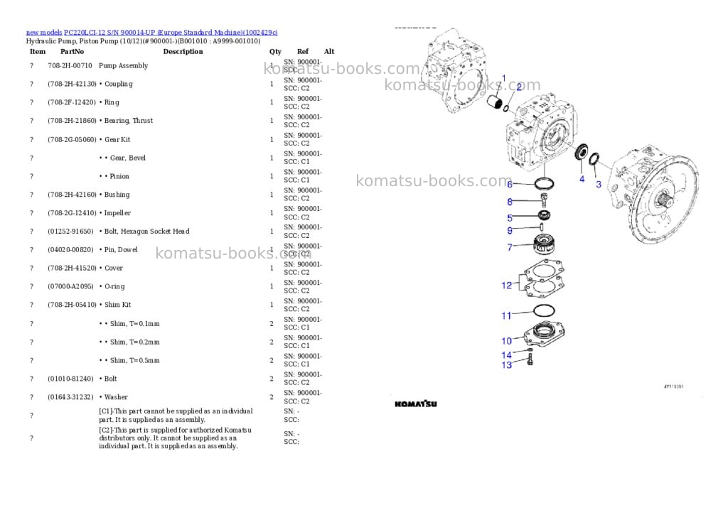 Komatsu PC220LCI-12 S/N 900014-UP (Europe Standard Machine) Parts catalog cover Page 10 Komatsu PC220LCI-12 S/N 900014-UP (Europe Standard Machine) Parts catalog cover Page 10
