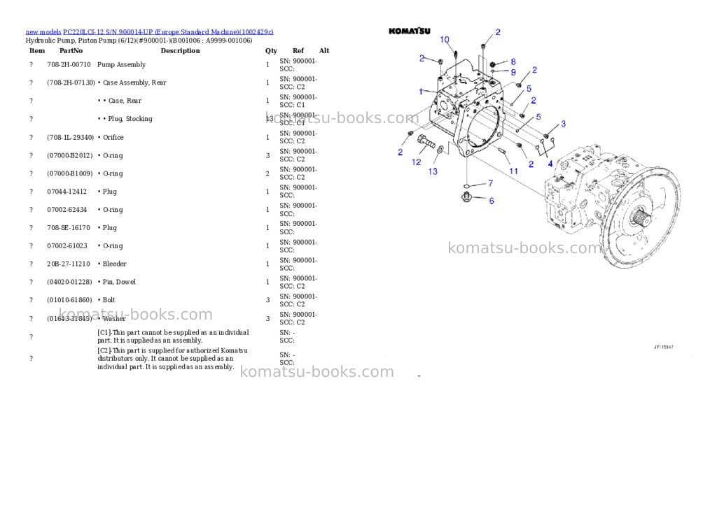 Komatsu PC220LCI-12 S/N 900014-UP (Europe Standard Machine) Parts catalog cover Page 6 Komatsu PC220LCI-12 S/N 900014-UP (Europe Standard Machine) Parts catalog cover Page 6