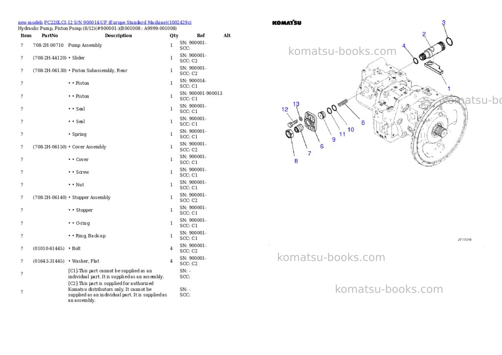 Komatsu PC220LCI-12 S/N 900014-UP (Europe Standard Machine) Parts catalog cover Page 8 Komatsu PC220LCI-12 S/N 900014-UP (Europe Standard Machine) Parts catalog cover Page 8
